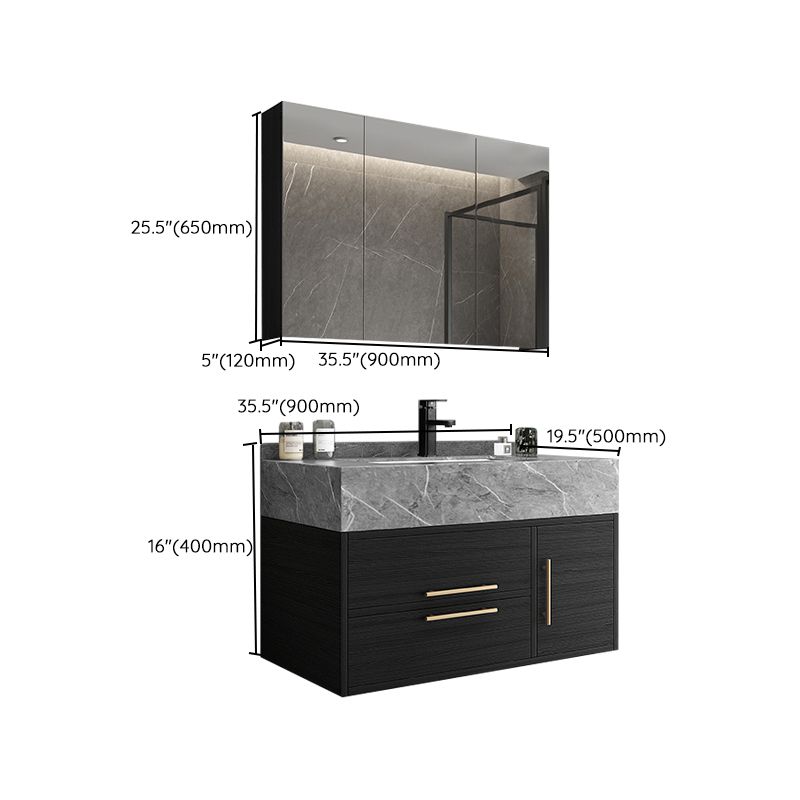 Glam Wall Mount Bathroom Vanity Black Ceramic Single-Sink Rectangular Vanity Set Clearhalo 'Bathroom Remodel & Bathroom Fixtures' 'Bathroom Vanities' 'bathroom_vanities' 'Home Improvement' 'home_improvement' 'home_improvement_bathroom_vanities' 1200x1200_7ca52a75-8378-410c-8caf-31602c575911