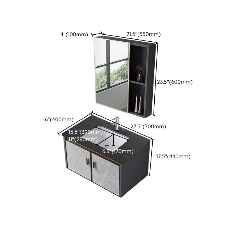 Single Sink Vanity Rectangular Modern Wall Mount Mirror Bathroom Vanity with 2 Doors Clearhalo 'Bathroom Remodel & Bathroom Fixtures' 'Bathroom Vanities' 'bathroom_vanities' 'Home Improvement' 'home_improvement' 'home_improvement_bathroom_vanities' 1200x1200_7cc31bff-a525-40f7-975f-3b7dc327ea68