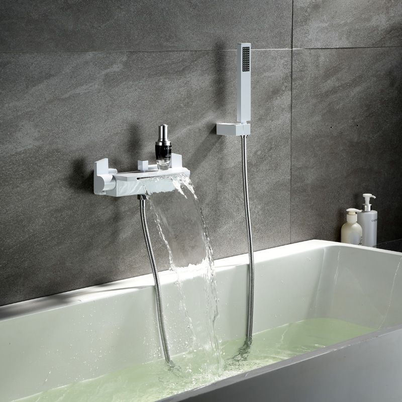 Contemporary Metal Bathtub Faucet Double-Handle Bathroom Faucet Clearhalo 'Bathroom Remodel & Bathroom Fixtures' 'Bathtub Faucets' 'bathtub_faucets' 'Home Improvement' 'home_improvement' 'home_improvement_bathtub_faucets' 1200x1200_7ce20218-a60d-4c3f-8129-09b824a59abe