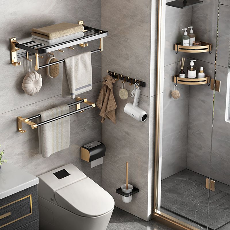 Modernism Bathroom Accessories Hardware Set Black & Golden Bath Shelf/Towel Bar Clearhalo 'Bathroom Hardware Sets' 'Bathroom Hardware' 'Bathroom Remodel & Bathroom Fixtures' 'bathroom_hardware_sets' 'Home Improvement' 'home_improvement' 'home_improvement_bathroom_hardware_sets' 1200x1200_7e0f0316-c17d-4b9b-91a7-288df77e544f