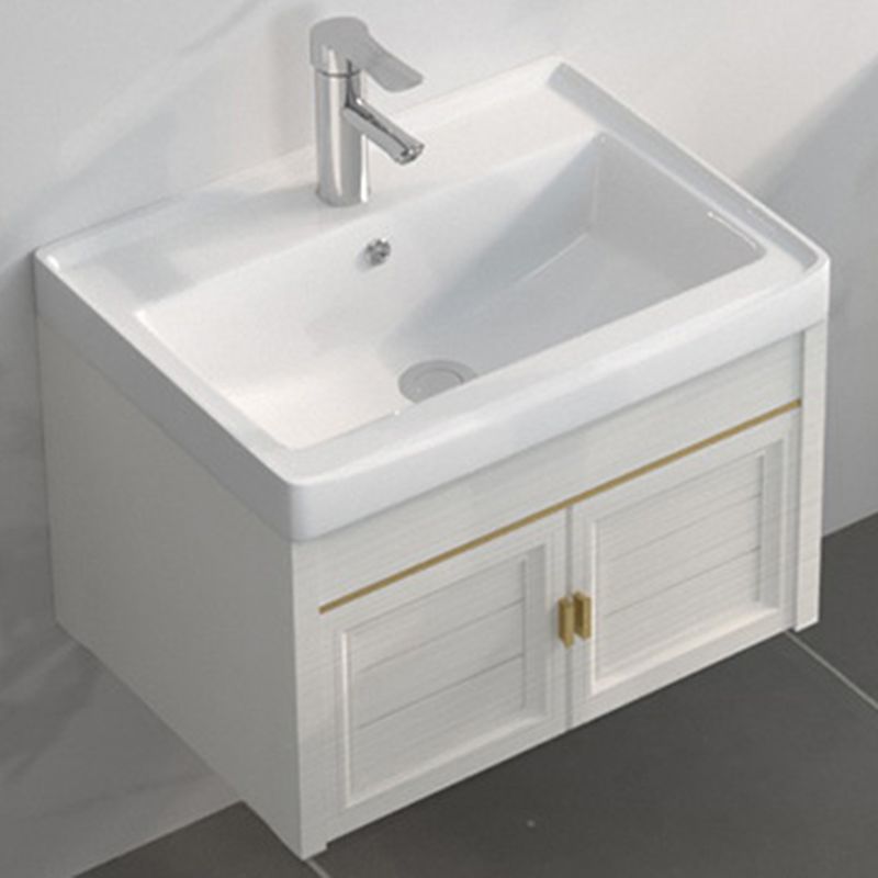 Single Sink Vanity Set Mirror Wall Mount Metal Frame Rectangle Bath Vanity with 2 Doors Clearhalo 'Bathroom Remodel & Bathroom Fixtures' 'Bathroom Vanities' 'bathroom_vanities' 'Home Improvement' 'home_improvement' 'home_improvement_bathroom_vanities' 1200x1200_7ed939a5-e1c1-4aa0-bdc2-e73d10c89541