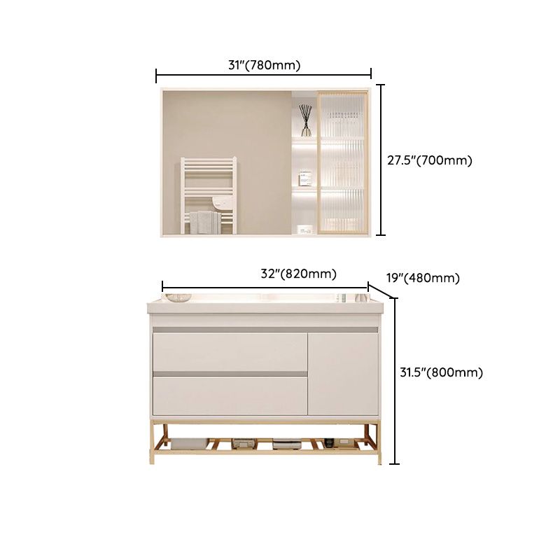 White Bathroom Vanity Wood Frame Mirror Waterproof Single Sink Overflow with 2 Drawers Clearhalo 'Bathroom Remodel & Bathroom Fixtures' 'Bathroom Vanities' 'bathroom_vanities' 'Home Improvement' 'home_improvement' 'home_improvement_bathroom_vanities' 1200x1200_7fabda6c-3d89-4fcc-a0ea-2c6ba79e7a9c