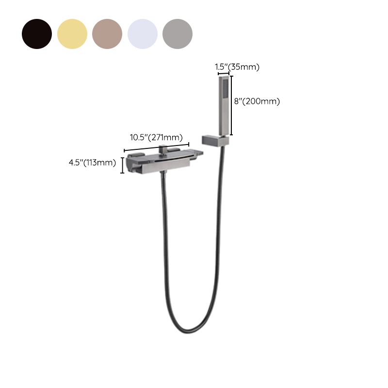 Wall Mounted Metal Tub Filler Low Arc Waterfall Double Handles Tub Faucet Trim Clearhalo 'Bathroom Remodel & Bathroom Fixtures' 'Bathtub Faucets' 'bathtub_faucets' 'Home Improvement' 'home_improvement' 'home_improvement_bathtub_faucets' 1200x1200_7fb0e9d9-be8f-41cf-9559-6b75dd0b4aef