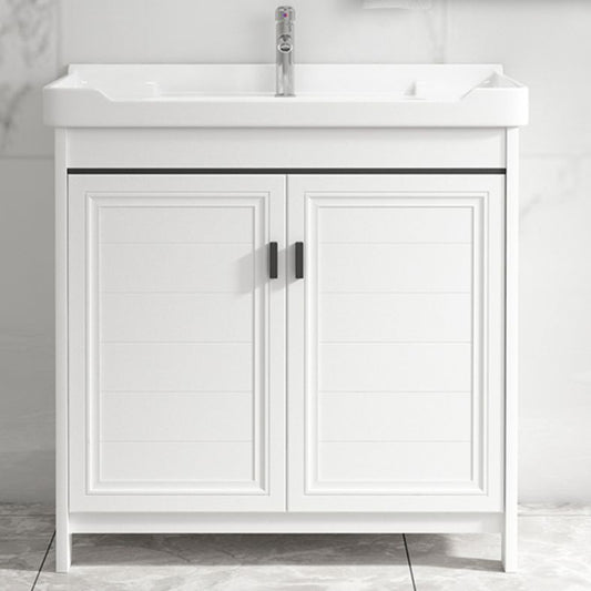 Modern Rectangular Bath Vanity White Ceramic Single Freestanding Sink Vanity Clearhalo 'Bathroom Remodel & Bathroom Fixtures' 'Bathroom Vanities' 'bathroom_vanities' 'Home Improvement' 'home_improvement' 'home_improvement_bathroom_vanities' 1200x1200_7fb0fb7c-0217-4ce1-95f5-37fe4f95b4db