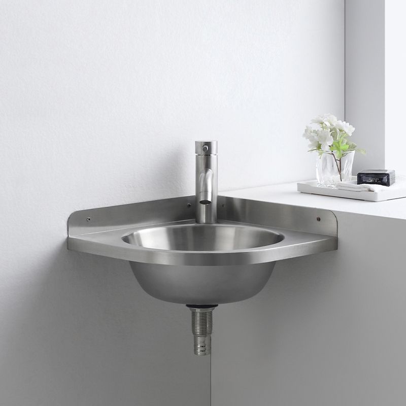 Modern Corner Sinks Metal Round with Faucet Wall Mount Bathroom Sink Clearhalo 'Bathroom Remodel & Bathroom Fixtures' 'Bathroom Sinks & Faucet Components' 'Bathroom Sinks' 'bathroom_sink' 'Home Improvement' 'home_improvement' 'home_improvement_bathroom_sink' 1200x1200_7fd26874-a4ef-481f-b441-22887aab67b7