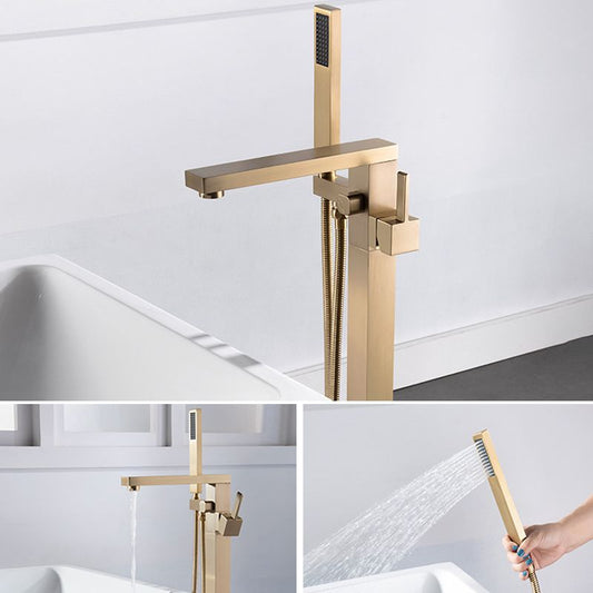 Floor Mounted Metal Freestanding Tub Filler Swivel Freestanding Tub Filler Trim in Gold Clearhalo 'Bathroom Remodel & Bathroom Fixtures' 'Bathtub Faucets' 'bathtub_faucets' 'Home Improvement' 'home_improvement' 'home_improvement_bathtub_faucets' 1200x1200_7fd66559-8289-4503-a777-c01f1761c32f