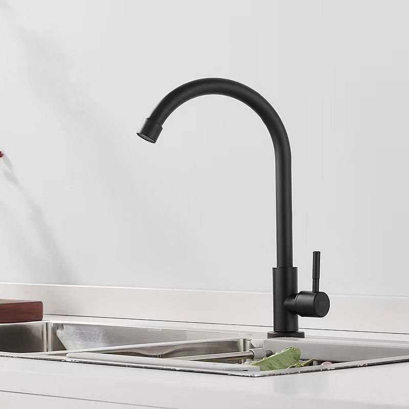 Traditional 1-Handle Faucets Black and Silver Stainless Steel Gooseneck Faucets Clearhalo 'Home Improvement' 'home_improvement' 'home_improvement_kitchen_faucets' 'Kitchen Faucets' 'Kitchen Remodel & Kitchen Fixtures' 'Kitchen Sinks & Faucet Components' 'kitchen_faucets' 1200x1200_80300bd4-5a73-4fae-82a6-0b946e7f5ac6