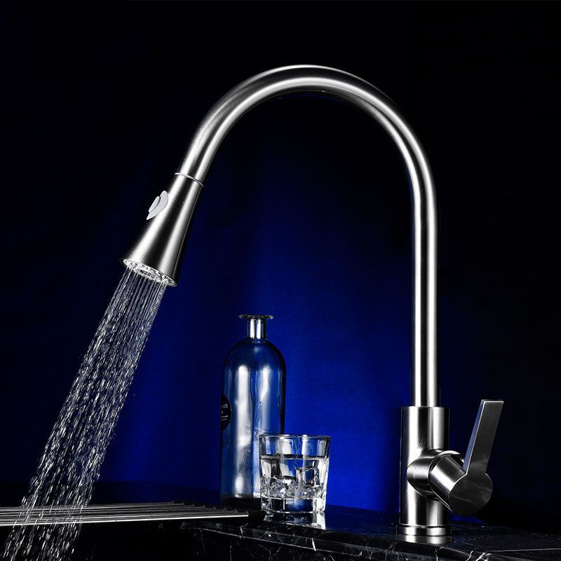 Modern Pull Down Single Handle Kitchen Faucet 1-Hold Water Faucet Clearhalo 'Home Improvement' 'home_improvement' 'home_improvement_kitchen_faucets' 'Kitchen Faucets' 'Kitchen Remodel & Kitchen Fixtures' 'Kitchen Sinks & Faucet Components' 'kitchen_faucets' 1200x1200_80b2719b-f101-4d10-aa0d-f6cb151cc19e