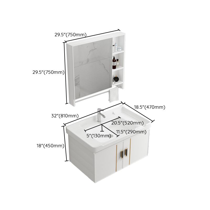 Modern Wall-mounted White Sink Ceramic Faucet Drawers Vanity Set with Mirror Clearhalo 'Bathroom Remodel & Bathroom Fixtures' 'Bathroom Vanities' 'bathroom_vanities' 'Home Improvement' 'home_improvement' 'home_improvement_bathroom_vanities' 1200x1200_80cdd02c-21eb-47f8-b9ac-088a375b5f5e