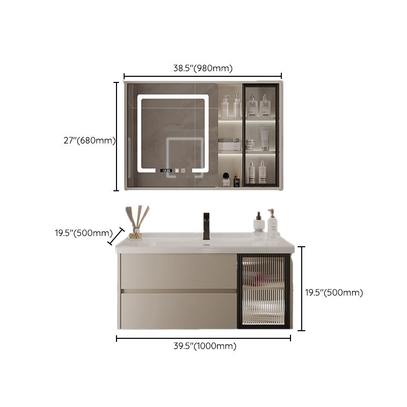 2 Drawers Vanity Wood Frame Wall Mount Rectangle Single Sink Bathroom Vanity with Mirror Clearhalo 'Bathroom Remodel & Bathroom Fixtures' 'Bathroom Vanities' 'bathroom_vanities' 'Home Improvement' 'home_improvement' 'home_improvement_bathroom_vanities' 1200x1200_80fe539a-e505-468d-abf0-eeae871a0edd