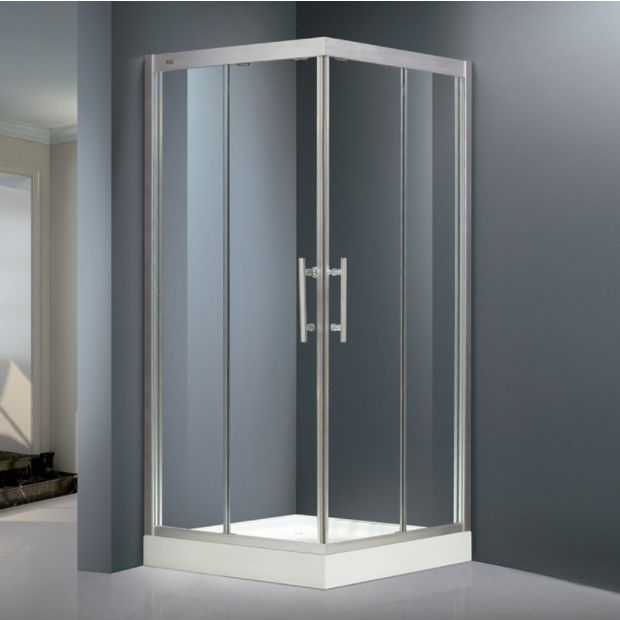 Corner Tempered Glass Shower Kit Silver Semi-Frameless Shower Kit Clearhalo 'Bathroom Remodel & Bathroom Fixtures' 'Home Improvement' 'home_improvement' 'home_improvement_shower_stalls_enclosures' 'Shower Stalls & Enclosures' 'shower_stalls_enclosures' 'Showers & Bathtubs' 1200x1200_8129f310-a6e7-4f76-8659-9825d0d4d787