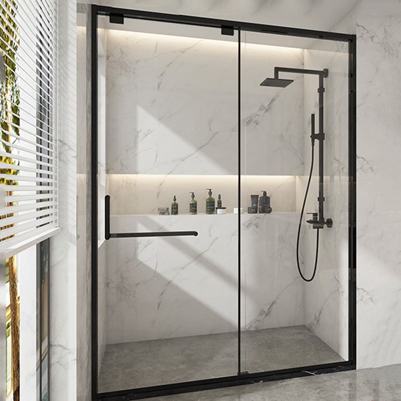 Black Stainless Steel Narrow Frame Semi Frameless Single Swing Shower Door Clearhalo 'Bathroom Remodel & Bathroom Fixtures' 'Home Improvement' 'home_improvement' 'home_improvement_shower_tub_doors' 'Shower and Tub Doors' 'shower_tub_doors' 'Showers & Bathtubs' 1200x1200_813c9f45-5cb9-409d-84ed-b9b859b59a1d