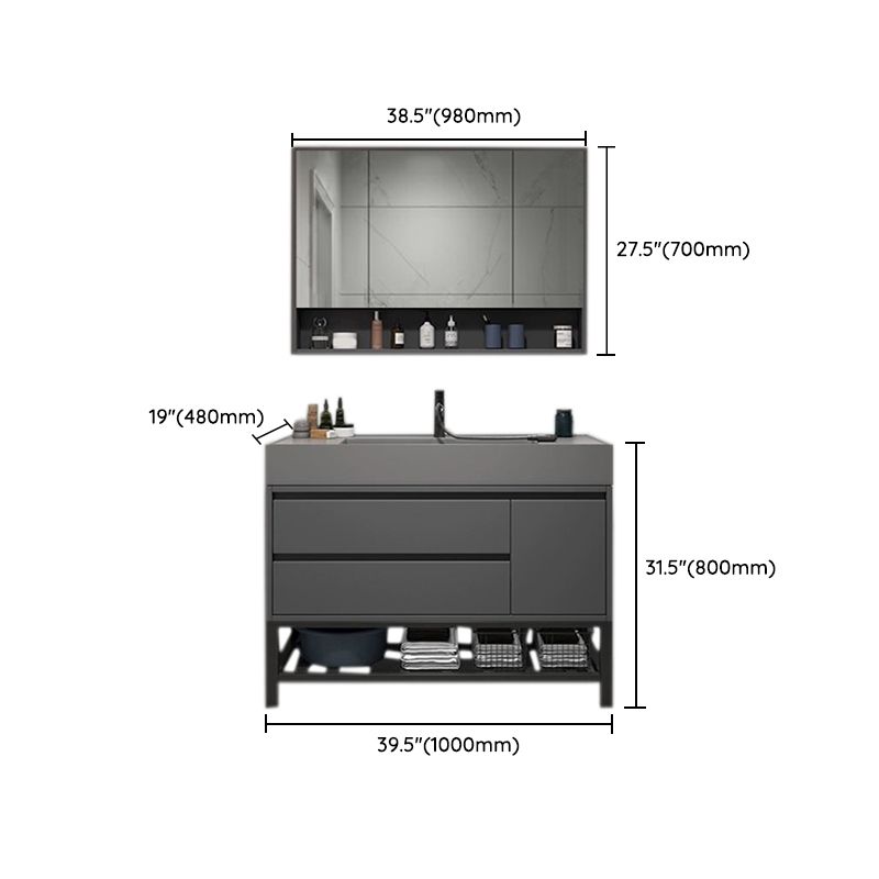 2 Drawers Bathroom Vanity Single Sink Wood Frame Mirror Soft Close Door in Grey Clearhalo 'Bathroom Remodel & Bathroom Fixtures' 'Bathroom Vanities' 'bathroom_vanities' 'Home Improvement' 'home_improvement' 'home_improvement_bathroom_vanities' 1200x1200_81c4adec-3137-4c74-b5a4-db62034ab6fe