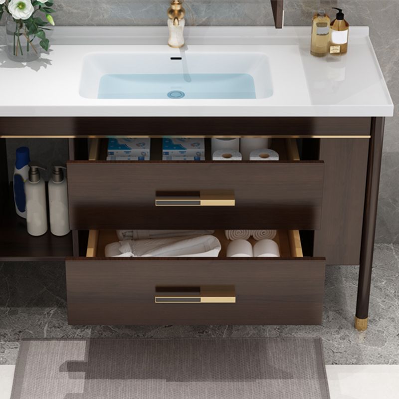 Wood Frame Bathroom Vanity Drawers Single Sink Rectangle Freestanding Vanity with Mirror Clearhalo 'Bathroom Remodel & Bathroom Fixtures' 'Bathroom Vanities' 'bathroom_vanities' 'Home Improvement' 'home_improvement' 'home_improvement_bathroom_vanities' 1200x1200_81e2c755-8b6e-4dc5-9efd-af221ecfd0bd