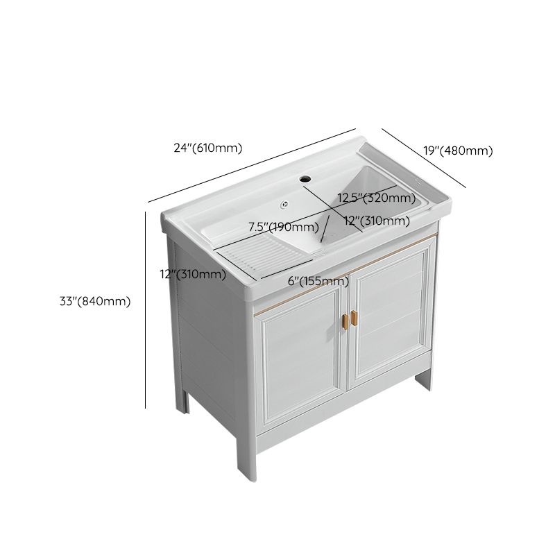 Freestanding Bath Vanity White Mirror Rectangular Single Sink Vanity with Doors Clearhalo 'Bathroom Remodel & Bathroom Fixtures' 'Bathroom Vanities' 'bathroom_vanities' 'Home Improvement' 'home_improvement' 'home_improvement_bathroom_vanities' 1200x1200_82634dbb-4c98-461a-a401-eb6b5624fea6