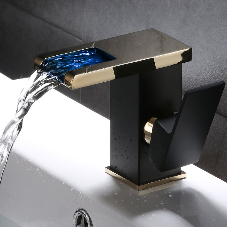 Vanity Sink Faucet Waterfall Spout Single Handle Faucet with LED Light Clearhalo 'Bathroom Remodel & Bathroom Fixtures' 'Bathroom Sink Faucets' 'Bathroom Sinks & Faucet Components' 'bathroom_sink_faucets' 'Home Improvement' 'home_improvement' 'home_improvement_bathroom_sink_faucets' 1200x1200_82a3aa0c-9a41-4006-97e4-19e50d3258e4