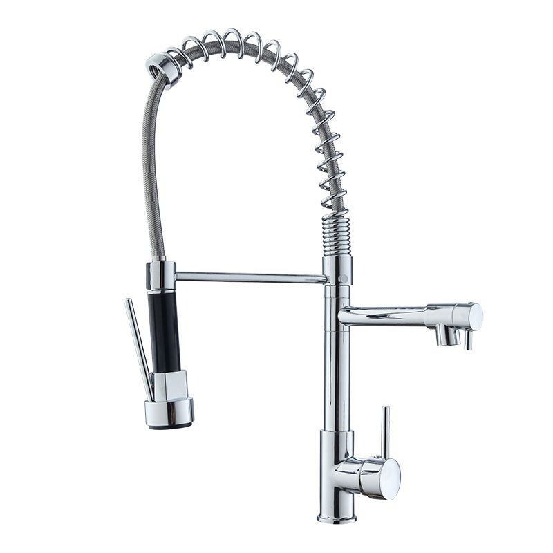 Farmhouse Bar Faucet Brass Lever Handles Spring Spout Swivel Spout Pre-Rinse Faucet Clearhalo 'Home Improvement' 'home_improvement' 'home_improvement_kitchen_faucets' 'Kitchen Faucets' 'Kitchen Remodel & Kitchen Fixtures' 'Kitchen Sinks & Faucet Components' 'kitchen_faucets' 1200x1200_830900b9-49e2-4ce1-86ff-1142098aceca