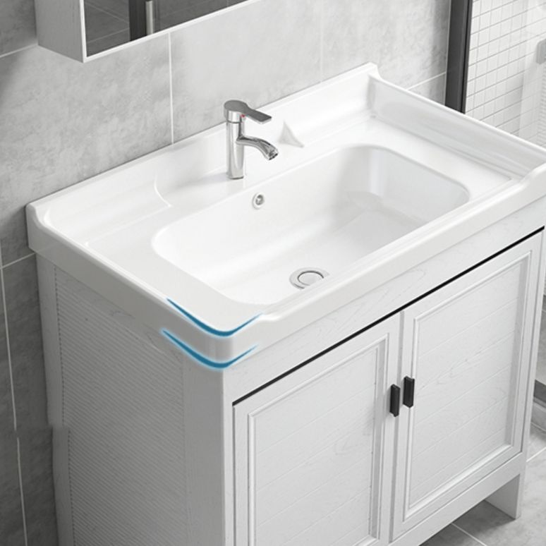 Freestanding Modern Vanity White Metal Frame Rectangular Sink Vanity Clearhalo 'Bathroom Remodel & Bathroom Fixtures' 'Bathroom Vanities' 'bathroom_vanities' 'Home Improvement' 'home_improvement' 'home_improvement_bathroom_vanities' 1200x1200_830f097b-e9b4-4030-bb33-62aa8c585c5f