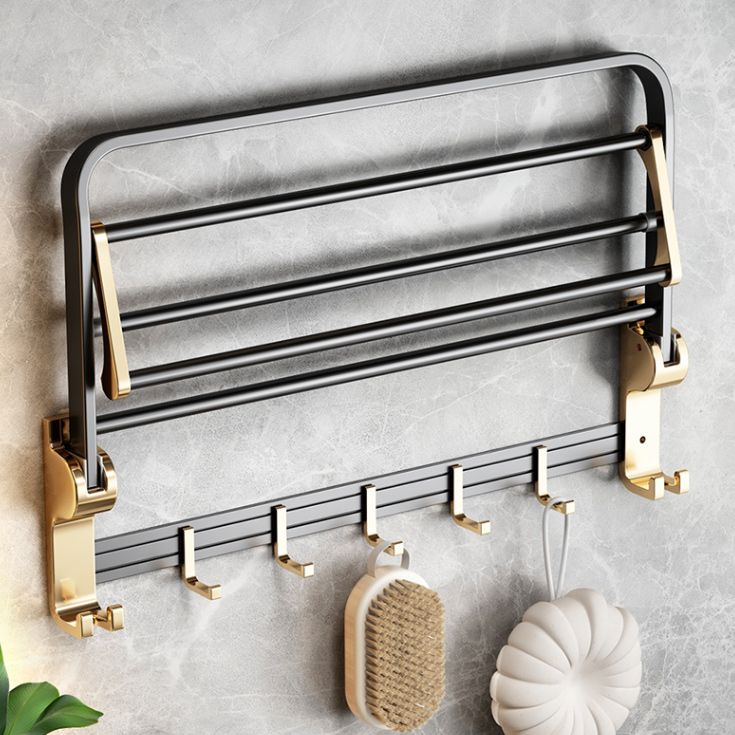 Black and Brass Bathroom Accessory Set Contemporary Bath Set with Bath Shelf/Towel Bar Clearhalo 'Bathroom Hardware Sets' 'Bathroom Hardware' 'Bathroom Remodel & Bathroom Fixtures' 'bathroom_hardware_sets' 'Home Improvement' 'home_improvement' 'home_improvement_bathroom_hardware_sets' 1200x1200_8316ecf5-e90b-40f3-a9d7-59b292235136