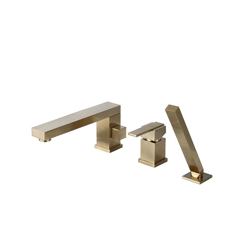 Contemporary Deck Mounted Roman Metal Tub Faucet Low Arc Roman Tub Faucet Set Clearhalo 'Bathroom Remodel & Bathroom Fixtures' 'Bathtub Faucets' 'bathtub_faucets' 'Home Improvement' 'home_improvement' 'home_improvement_bathtub_faucets' 1200x1200_83a7b4d9-3e9a-41e3-ba8b-6503e7c0ff83