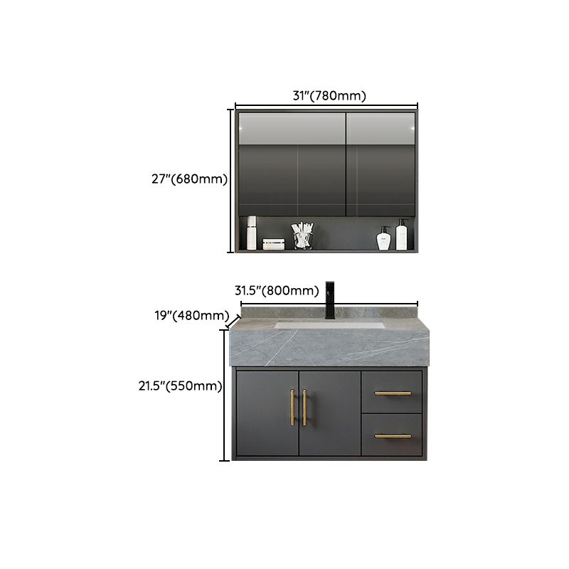 Grey Wall-Mounted Modern Single-Sink Rectangular Wood Bathroom Vanity Set Clearhalo 'Bathroom Remodel & Bathroom Fixtures' 'Bathroom Vanities' 'bathroom_vanities' 'Home Improvement' 'home_improvement' 'home_improvement_bathroom_vanities' 1200x1200_83b609d5-15df-40b3-84ef-fe4f5b2b8ad1