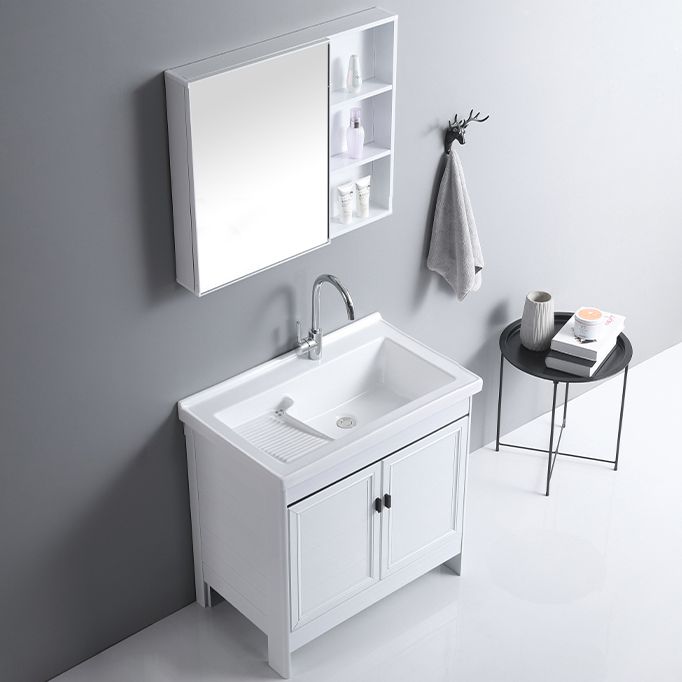 Rectangular White Vanity Freestanding Mirror Metal Frame Vanity with Soft Close Doors Clearhalo 'Bathroom Remodel & Bathroom Fixtures' 'Bathroom Vanities' 'bathroom_vanities' 'Home Improvement' 'home_improvement' 'home_improvement_bathroom_vanities' 1200x1200_844a7b59-4124-4887-baa3-bc3515cbb0b1