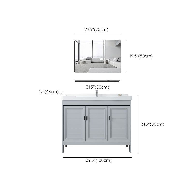 Vanity Glam Mirror Single Sink Metal Frame Freestanding Grey Faucet Vanity with Doors Clearhalo 'Bathroom Remodel & Bathroom Fixtures' 'Bathroom Vanities' 'bathroom_vanities' 'Home Improvement' 'home_improvement' 'home_improvement_bathroom_vanities' 1200x1200_84dded09-ade1-4887-9635-e23dd9e91ebf