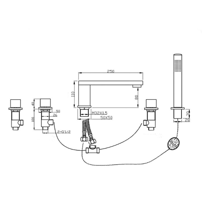 Modern Swivel Roman Tub Faucet Set Deck Mounted with Handheld Shower Clearhalo 'Bathroom Remodel & Bathroom Fixtures' 'Bathtub Faucets' 'bathtub_faucets' 'Home Improvement' 'home_improvement' 'home_improvement_bathtub_faucets' 1200x1200_85503b08-9148-4d91-a4ad-8fff2f8b8757