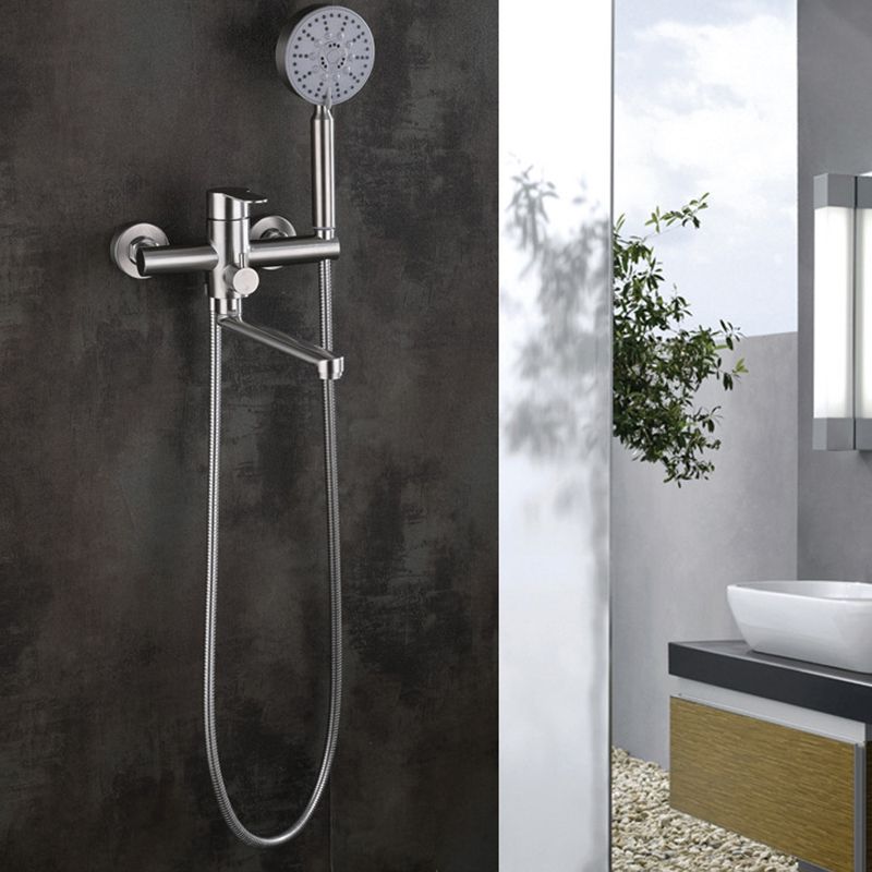 Wall Mounted Metal Tub Filler Low Arc Swivel Bathroom Faucet Clearhalo 'Bathroom Remodel & Bathroom Fixtures' 'Bathtub Faucets' 'bathtub_faucets' 'Home Improvement' 'home_improvement' 'home_improvement_bathtub_faucets' 1200x1200_85869c63-200c-4557-a039-8e55d3b8ada6