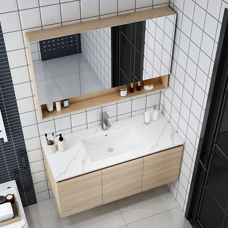 Wall-Mounted Modern Light Wood Single-Sink Open Console with Sink Set Clearhalo 'Bathroom Remodel & Bathroom Fixtures' 'Bathroom Vanities' 'bathroom_vanities' 'Home Improvement' 'home_improvement' 'home_improvement_bathroom_vanities' 1200x1200_85c544f4-0b3d-40b1-ac99-42729466e065