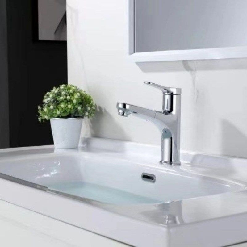 Modern Style Vessel Sink Faucet Lever Handle Copper Retractable Low Arc Vessel Faucet Clearhalo 'bathroom_sink_faucets' 'Conjunta de Baño y Conjunta de Grifo' 'Coronamiento de Baño y Dispositivo de Baño' 'Grifo del lavabo del baño' 'Hogar' 'home_improvement' 'home_improvement_bathroom_sink_faucets' 'Mejoras para el hogar' 1200x1200_85cdebd0-adf7-4c2b-9039-4b78810190cf