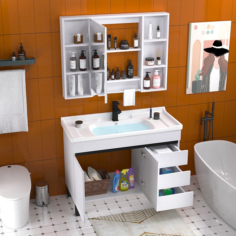 Modern Sink Vanity White Ceramic Top Oval Single-Sink Bath Vanity Clearhalo 'Bathroom Remodel & Bathroom Fixtures' 'Bathroom Vanities' 'bathroom_vanities' 'Home Improvement' 'home_improvement' 'home_improvement_bathroom_vanities' 1200x1200_85e31576-e55b-401a-9bc2-3dd6d2210d1b
