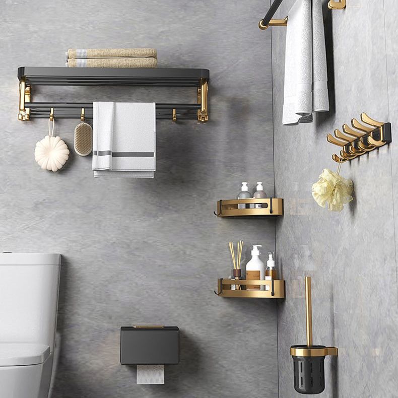 Contemporary Metal 6-Piece Bathroom Accessory Set with Bath Shelf Clearhalo 'Bathroom Hardware Sets' 'Bathroom Hardware' 'Bathroom Remodel & Bathroom Fixtures' 'bathroom_hardware_sets' 'Home Improvement' 'home_improvement' 'home_improvement_bathroom_hardware_sets' 1200x1200_863fb3f9-d3cf-4a49-beb6-9db9192a05aa