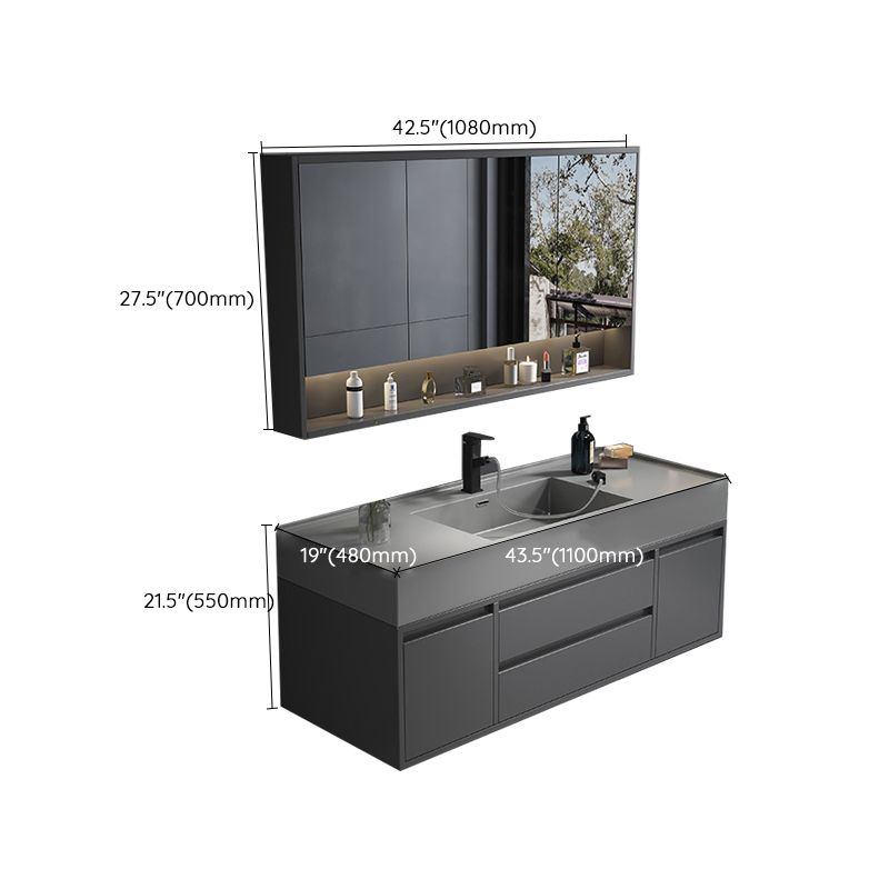 Single Sink Grey Vanity Shelving Included Mirror Rectangle Vanity with 2 Drawers Clearhalo 'Bathroom Remodel & Bathroom Fixtures' 'Bathroom Vanities' 'bathroom_vanities' 'Home Improvement' 'home_improvement' 'home_improvement_bathroom_vanities' 1200x1200_864df6b3-026e-4b77-a69b-aeacb9709b5b