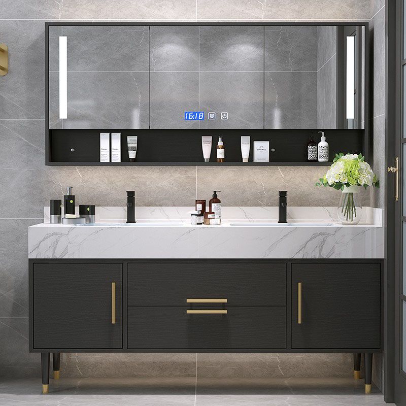 Double Sink Vanity Set 2 Doors Rectangle Freestanding Metal Frame Vanity with Mirror Clearhalo 'Bathroom Remodel & Bathroom Fixtures' 'Bathroom Vanities' 'bathroom_vanities' 'Home Improvement' 'home_improvement' 'home_improvement_bathroom_vanities' 1200x1200_86bb0c02-980d-4daa-9456-0513e7348fa8