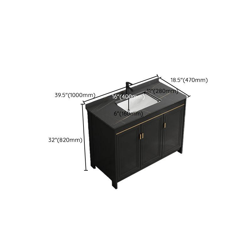 Black Bath Vanity Single Sink Metal Frame Mirror Vanity with Soft Close Door Clearhalo 'Bathroom Remodel & Bathroom Fixtures' 'Bathroom Vanities' 'bathroom_vanities' 'Home Improvement' 'home_improvement' 'home_improvement_bathroom_vanities' 1200x1200_86daba30-850a-455d-9354-342b4d247fca