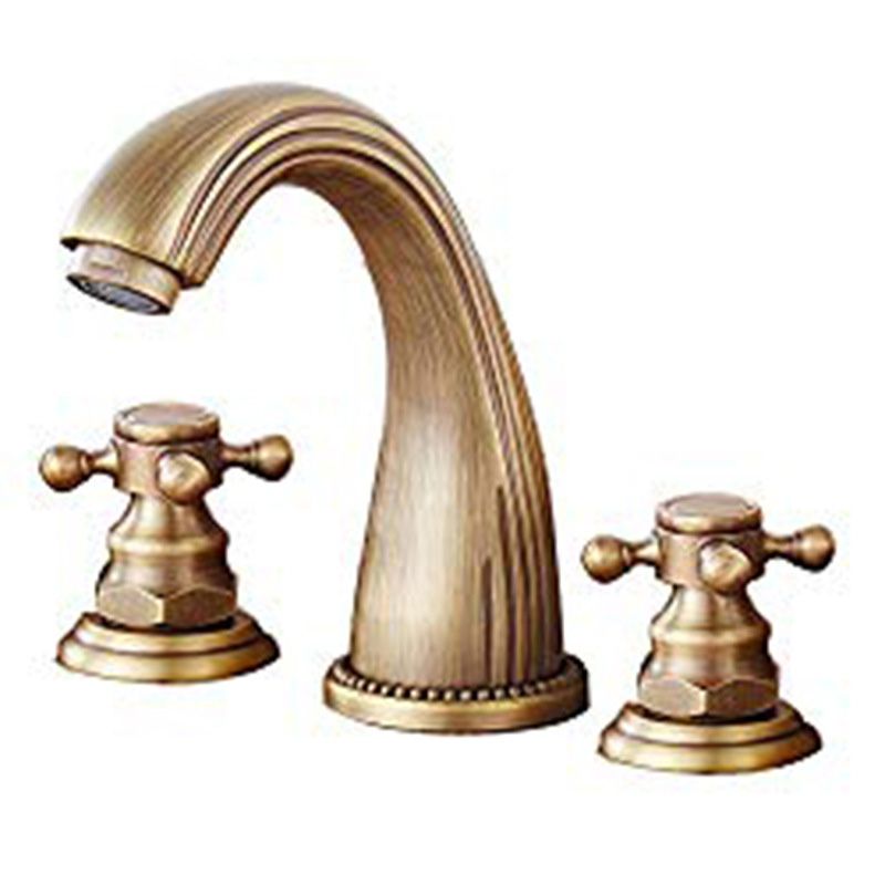 Glam Centerset Faucet Brass 2 Knob Handles 3 Holes Low Arc Bathroom Sink Faucet Clearhalo 'Bathroom Remodel & Bathroom Fixtures' 'Bathroom Sink Faucets' 'Bathroom Sinks & Faucet Components' 'bathroom_sink_faucets' 'Home Improvement' 'home_improvement' 'home_improvement_bathroom_sink_faucets' 1200x1200_8744a38d-73f1-45c4-b9af-e6621b6d63c5