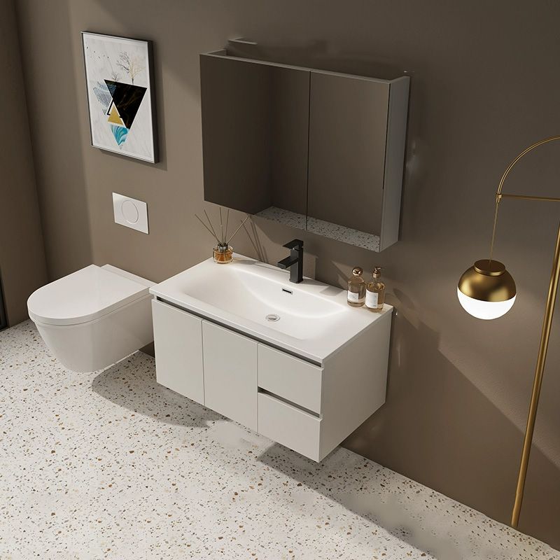 Wall Mount Bathroom Vanity Set White Wood Frame Rectangular Single Sink Scratch Resistant Clearhalo 'Bathroom Remodel & Bathroom Fixtures' 'Bathroom Vanities' 'bathroom_vanities' 'Home Improvement' 'home_improvement' 'home_improvement_bathroom_vanities' 1200x1200_87485f54-6b48-4dd9-ba52-460101953f6c