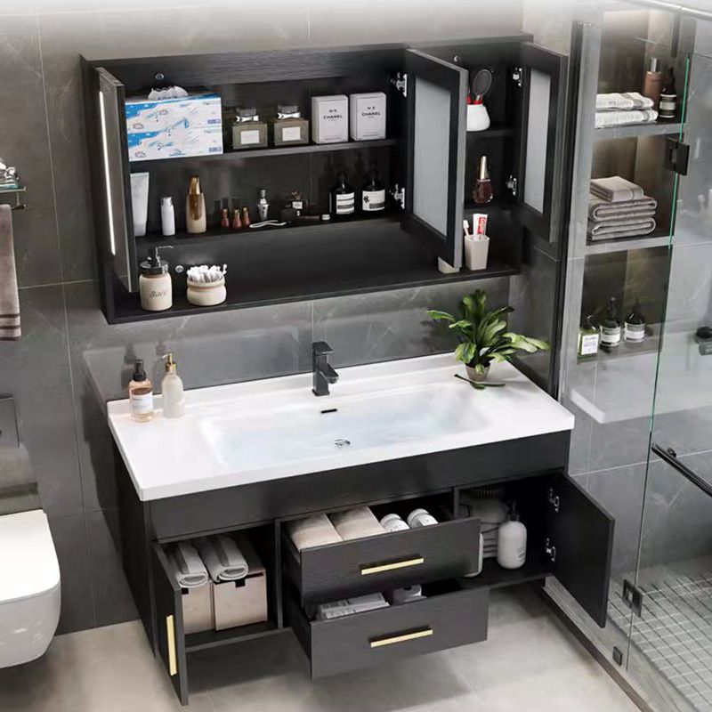 Single-Sink Black Solid Wood Modern Open Console with Sink Set Clearhalo 'Bathroom Remodel & Bathroom Fixtures' 'Bathroom Vanities' 'bathroom_vanities' 'Home Improvement' 'home_improvement' 'home_improvement_bathroom_vanities' 1200x1200_87794817-513a-4640-a5c1-6e99be9296f8