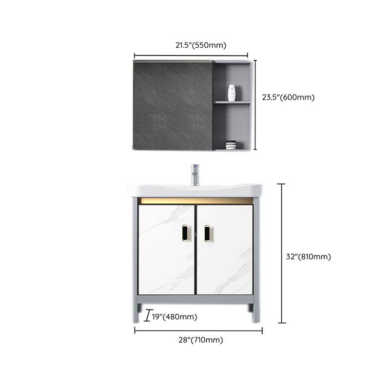 White Vanity Set Single Sink Freestanding Metal Mirror Bathroom Vanity with Faucet Clearhalo 'Bathroom Remodel & Bathroom Fixtures' 'Bathroom Vanities' 'bathroom_vanities' 'Home Improvement' 'home_improvement' 'home_improvement_bathroom_vanities' 1200x1200_87b6eae1-f854-40f9-aeaa-c9ec0171d2e0