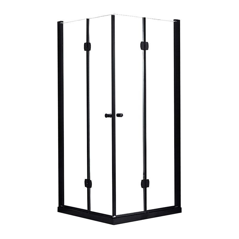 Square Black Frame Folding Shower Enclosure with Double Door Handles Clearhalo 'Bathroom Remodel & Bathroom Fixtures' 'Home Improvement' 'home_improvement' 'home_improvement_shower_stalls_enclosures' 'Shower Stalls & Enclosures' 'shower_stalls_enclosures' 'Showers & Bathtubs' 1200x1200_87ea4e0b-2817-484a-bd9a-9699e3458fd6