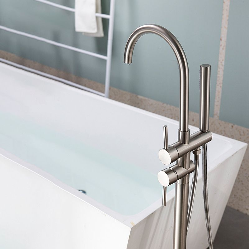 Modern Floor Mounted Metal Freestanding Tub Filler Freestanding High Arc Tub Filler Trim Clearhalo 'Bathroom Remodel & Bathroom Fixtures' 'Bathtub Faucets' 'bathtub_faucets' 'Home Improvement' 'home_improvement' 'home_improvement_bathtub_faucets' 1200x1200_88060071-553c-4e02-a86f-2852d16bb961