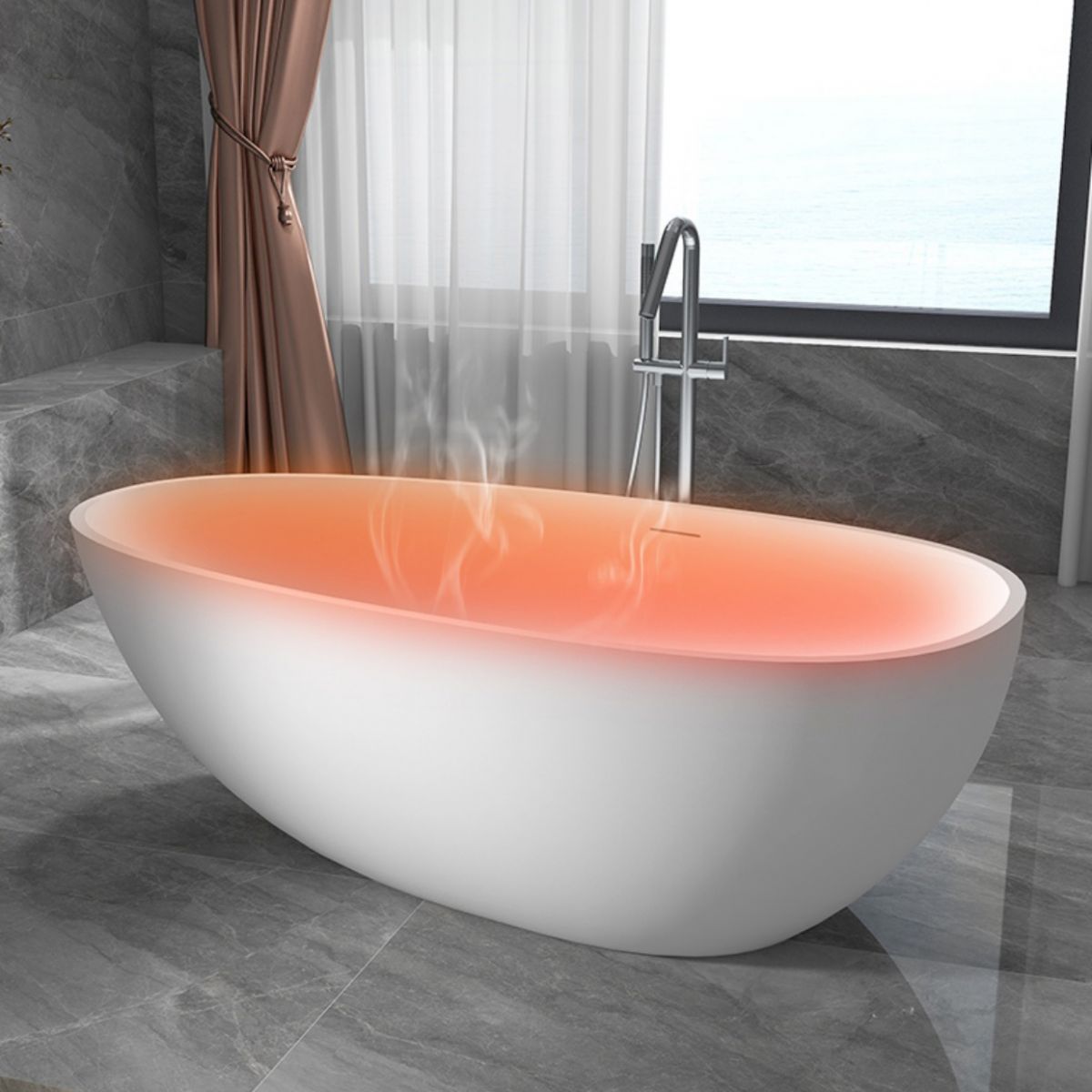 Modern Ellipse White Bathtub Stone Freestanding Soaking Bathtub with Drain Bath Tub Clearhalo 'Bathroom Remodel & Bathroom Fixtures' 'Bathtubs' 'Home Improvement' 'home_improvement' 'home_improvement_bathtubs' 'Showers & Bathtubs' 1200x1200_8877b7f2-deba-4742-97a3-5e13f436e47d