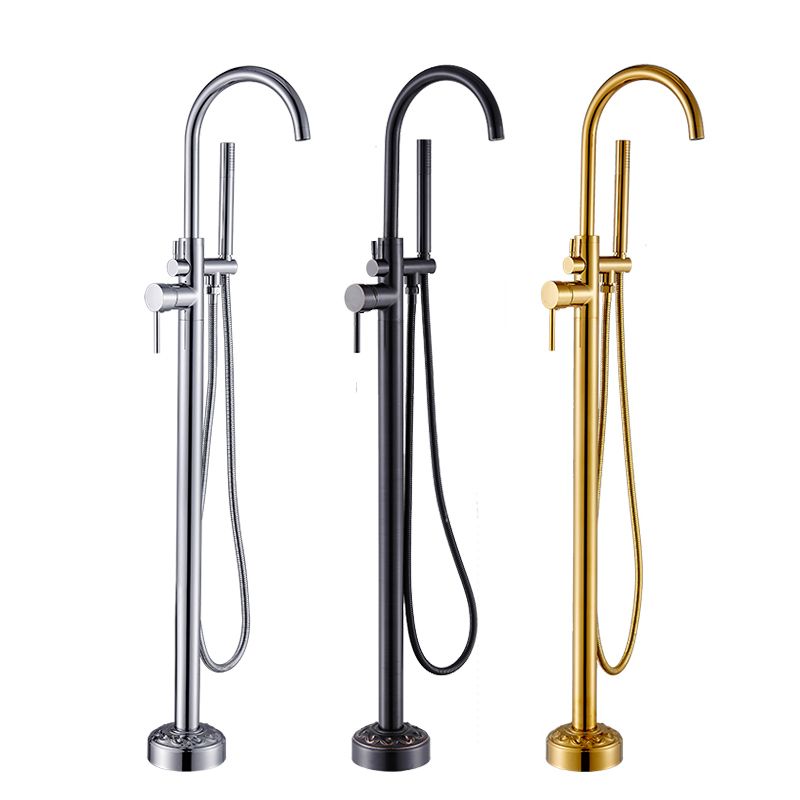 Floor Mounted Metal Freestanding Tub Filler Single Handle Freestanding Faucet with Hose Clearhalo 'Bathroom Remodel & Bathroom Fixtures' 'Bathtub Faucets' 'bathtub_faucets' 'Home Improvement' 'home_improvement' 'home_improvement_bathtub_faucets' 1200x1200_88947012-a288-4338-aef2-bc3295b31235