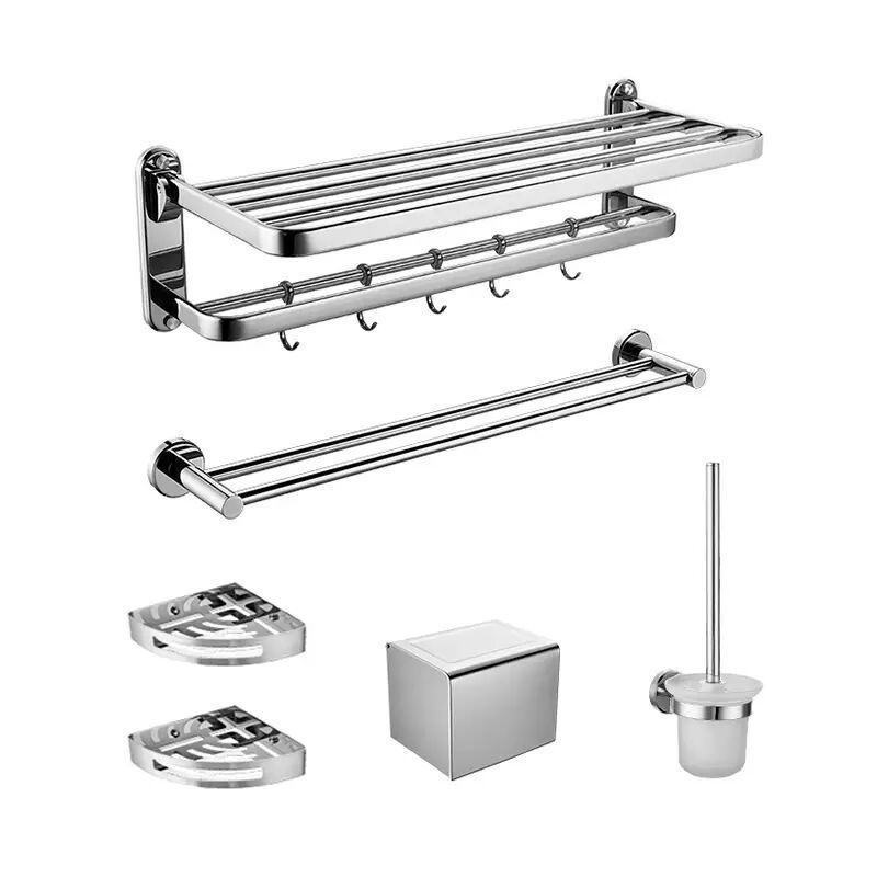 Modern Bath Hardware Set Paper Holder Bath Shelf Silver Bathroom Accessory Kit Clearhalo 'Bathroom Hardware Sets' 'Bathroom Hardware' 'Bathroom Remodel & Bathroom Fixtures' 'bathroom_hardware_sets' 'Home Improvement' 'home_improvement' 'home_improvement_bathroom_hardware_sets' 1200x1200_88bd2631-c5d1-44be-9cf5-d3fb1a031374