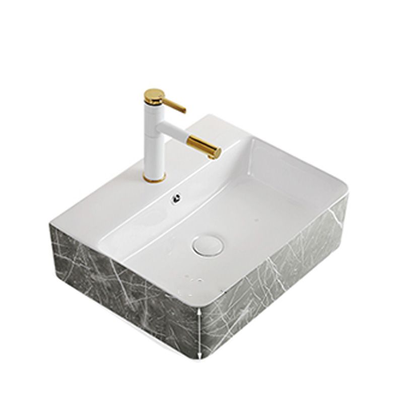 Modern Bathroom Sink Ceramic Marble Pattern Round Bathroom Sink with Pulling Faucet Clearhalo 'Bathroom Remodel & Bathroom Fixtures' 'Bathroom Sinks & Faucet Components' 'Bathroom Sinks' 'bathroom_sink' 'Home Improvement' 'home_improvement' 'home_improvement_bathroom_sink' 1200x1200_88cf1b69-2803-4646-b2fd-0be137ac3298