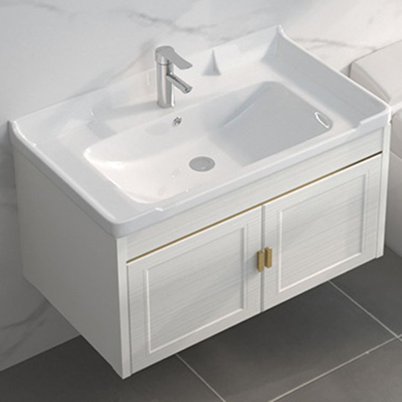 Single Sink Vanity Set Mirror Wall Mount Metal Frame Rectangle Bath Vanity with 2 Doors Clearhalo 'Bathroom Remodel & Bathroom Fixtures' 'Bathroom Vanities' 'bathroom_vanities' 'Home Improvement' 'home_improvement' 'home_improvement_bathroom_vanities' 1200x1200_88e24778-223f-465b-8ee0-2dae40d3409e