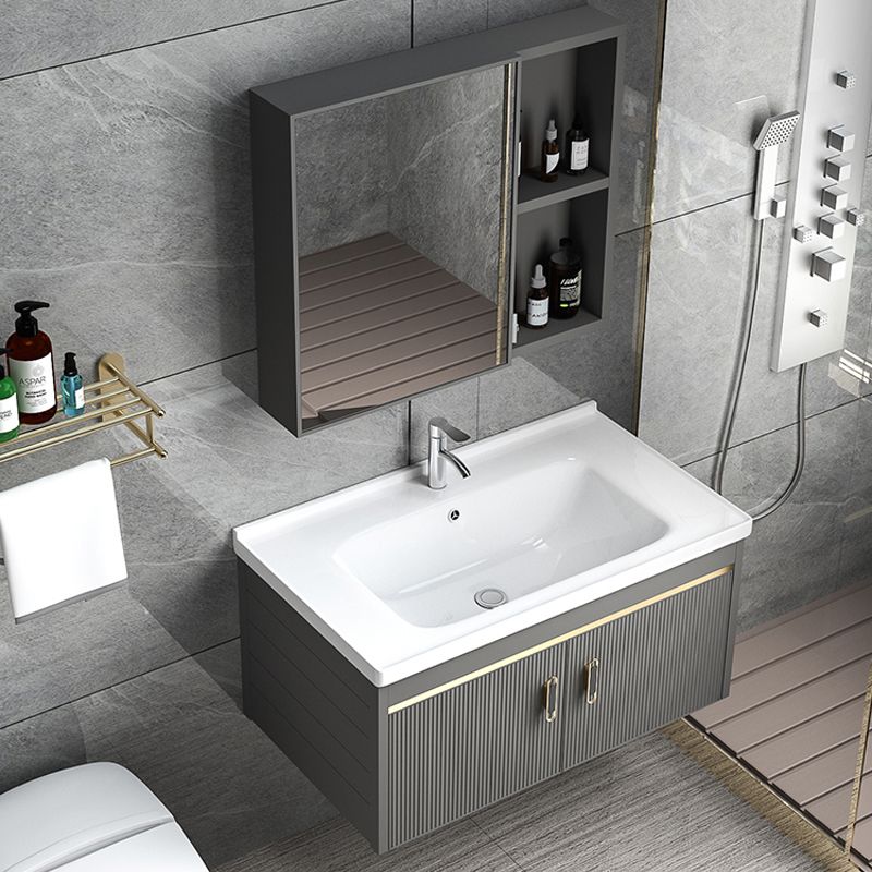 Metal Single Sink Bathroom Vanity Wall Mount Vanity Set with Mirror Clearhalo 'Bathroom Remodel & Bathroom Fixtures' 'Bathroom Vanities' 'bathroom_vanities' 'Home Improvement' 'home_improvement' 'home_improvement_bathroom_vanities' 1200x1200_88ebcba9-de57-4414-9915-afe4b017e185