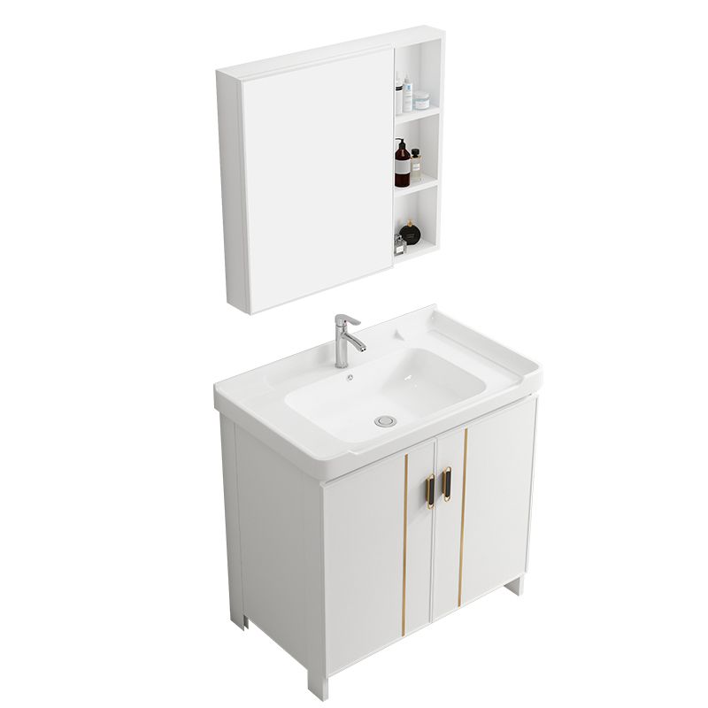 Single Sink Vanity Set White Mirror 2 Doors Freestanding Metal Frame Vanity Clearhalo 'Bathroom Remodel & Bathroom Fixtures' 'Bathroom Vanities' 'bathroom_vanities' 'Home Improvement' 'home_improvement' 'home_improvement_bathroom_vanities' 1200x1200_892c31fe-1cb9-4c9e-8a27-630979eb501c