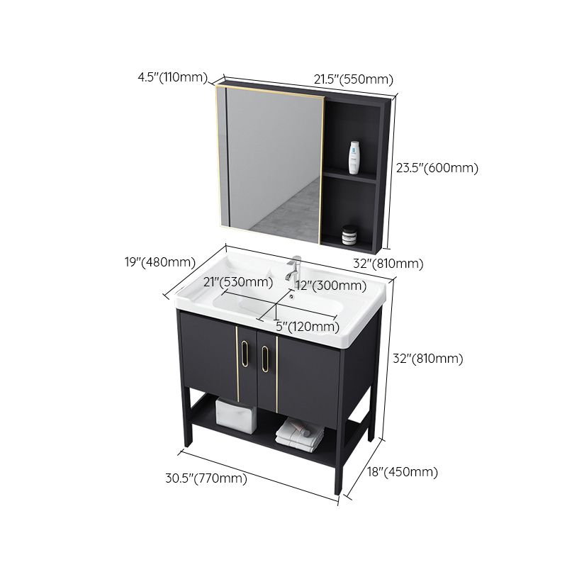 Single Sink Vanity Shelving Included Metal Frame 2 Doors Freestanding Modern Vanity Clearhalo 'Bathroom Remodel & Bathroom Fixtures' 'Bathroom Vanities' 'bathroom_vanities' 'Home Improvement' 'home_improvement' 'home_improvement_bathroom_vanities' 1200x1200_896c994c-5e5c-4f7d-ac1e-6d0e16731ada